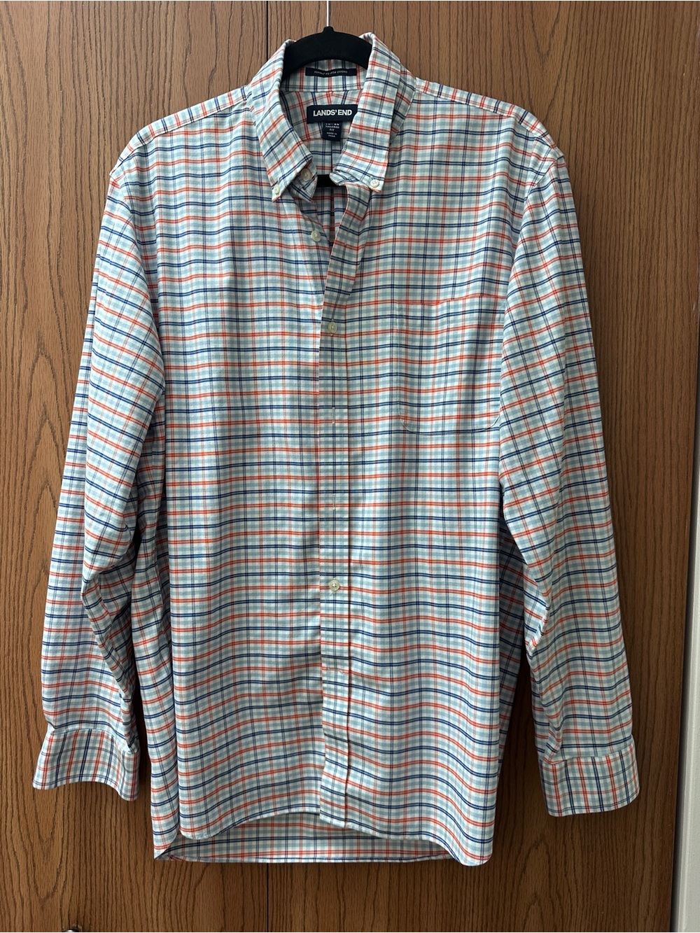 Lands' End Men's Plaid Button-Down Shirt in Blue, Orange & White